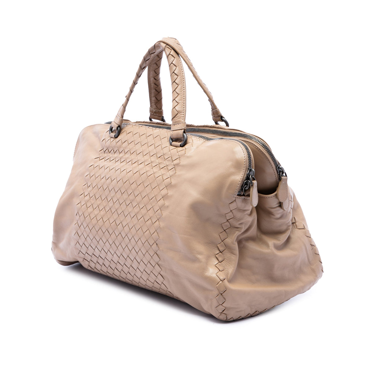 Bottega Veneta Large Nappa Intrecciato Leggero Satchel — Beige