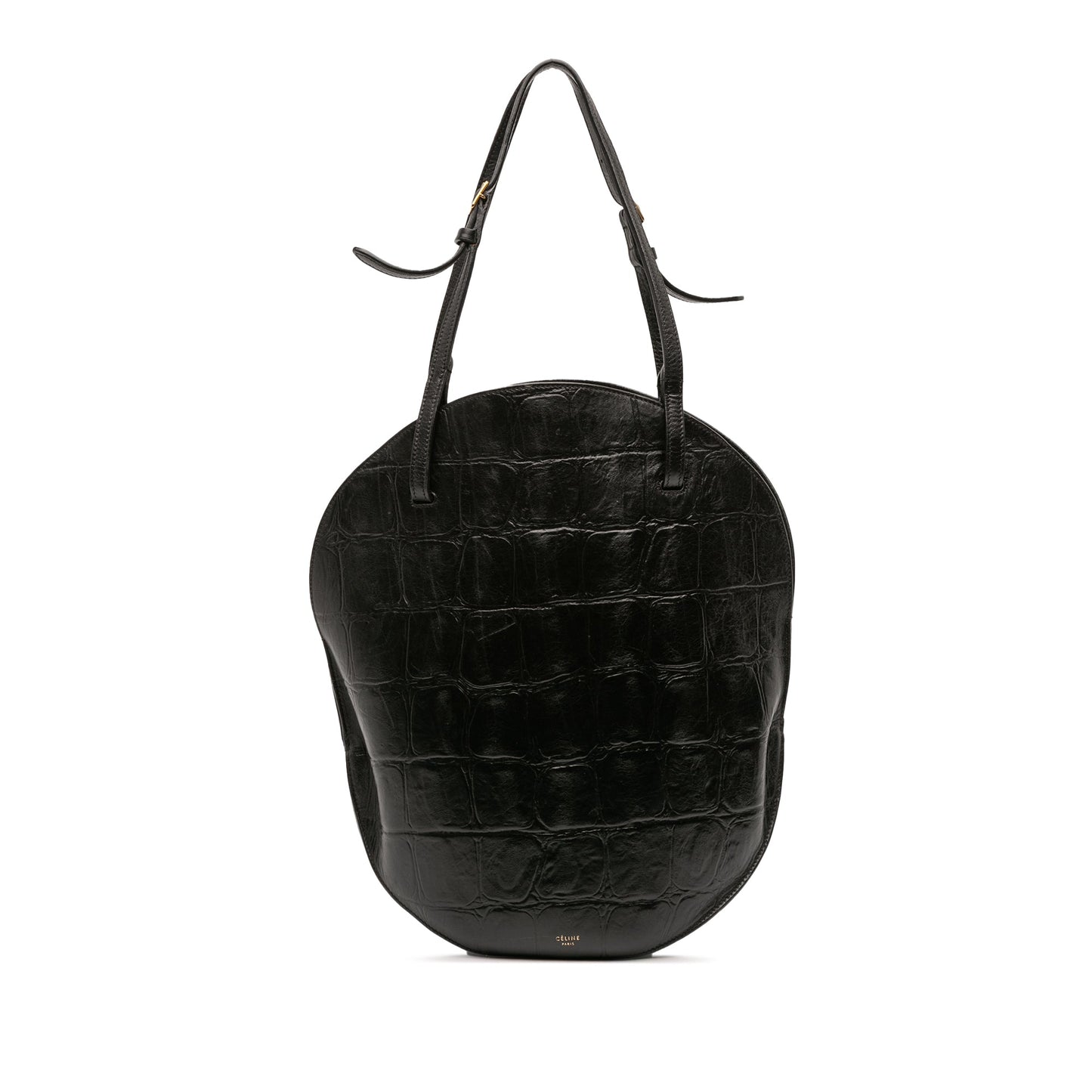 Celine Croc Embossed Leather Curved Shoulder Bag