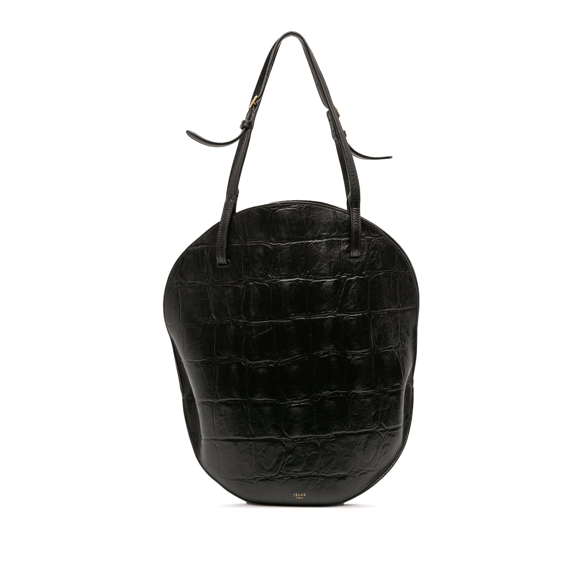 Celine Croc Embossed Leather Curved Shoulder Bag