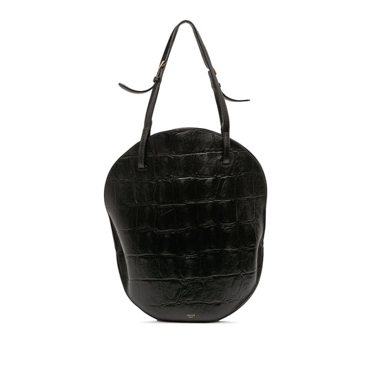 Celine Croc Embossed Leather Curved Shoulder Bag