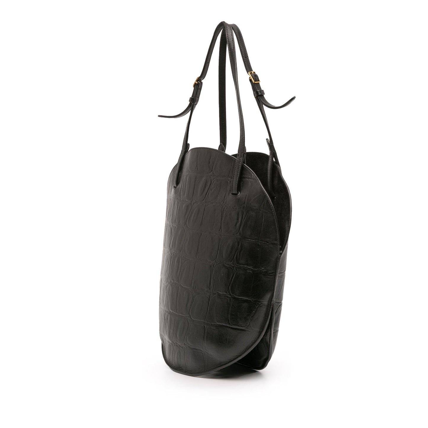 Celine Croc Embossed Leather Curved Shoulder Bag