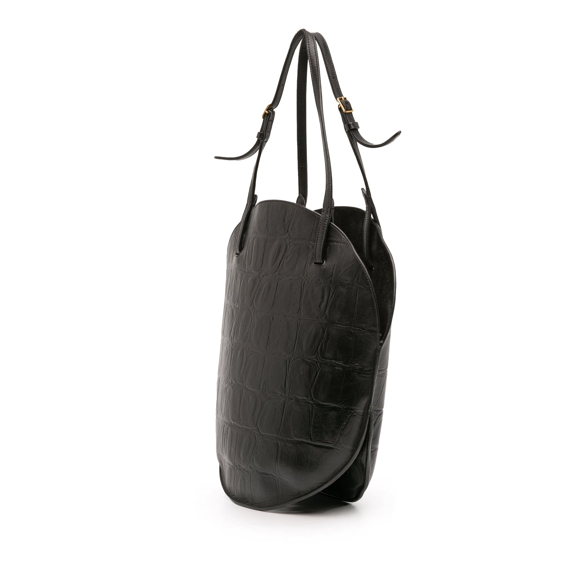 Celine Croc Embossed Leather Curved Shoulder Bag