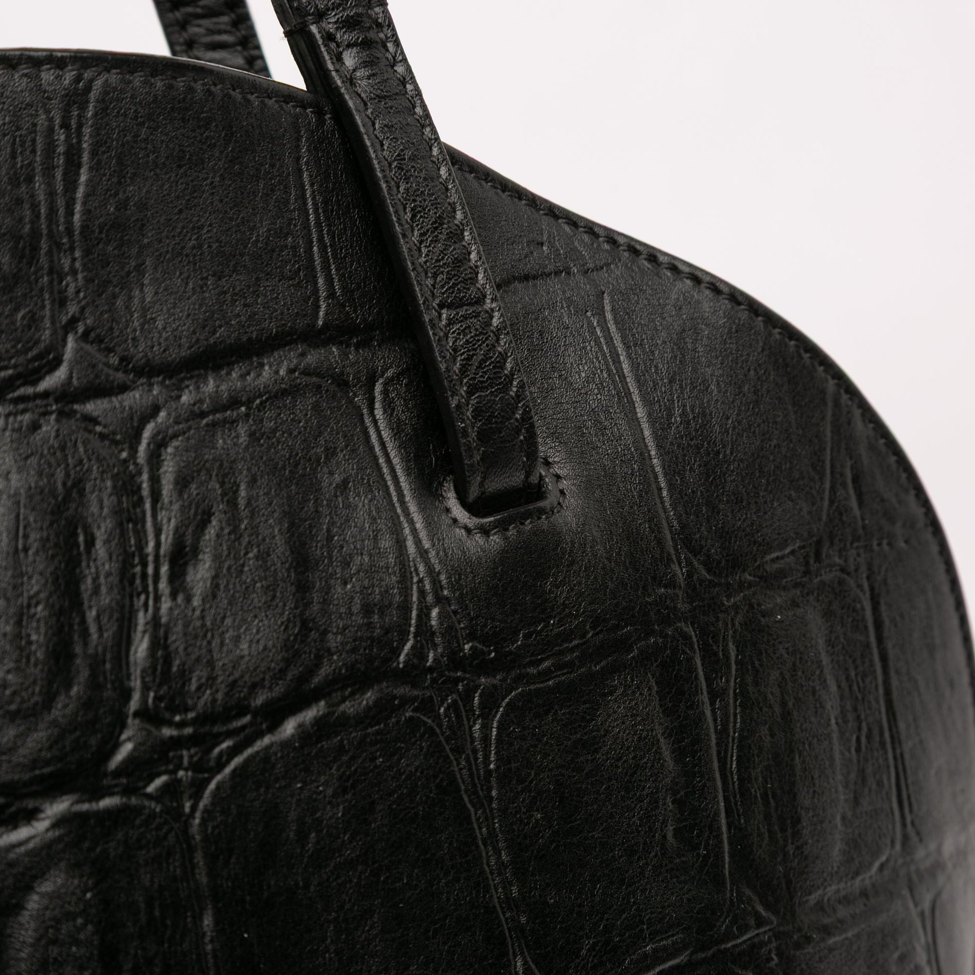 Celine Croc Embossed Leather Curved Shoulder Bag
