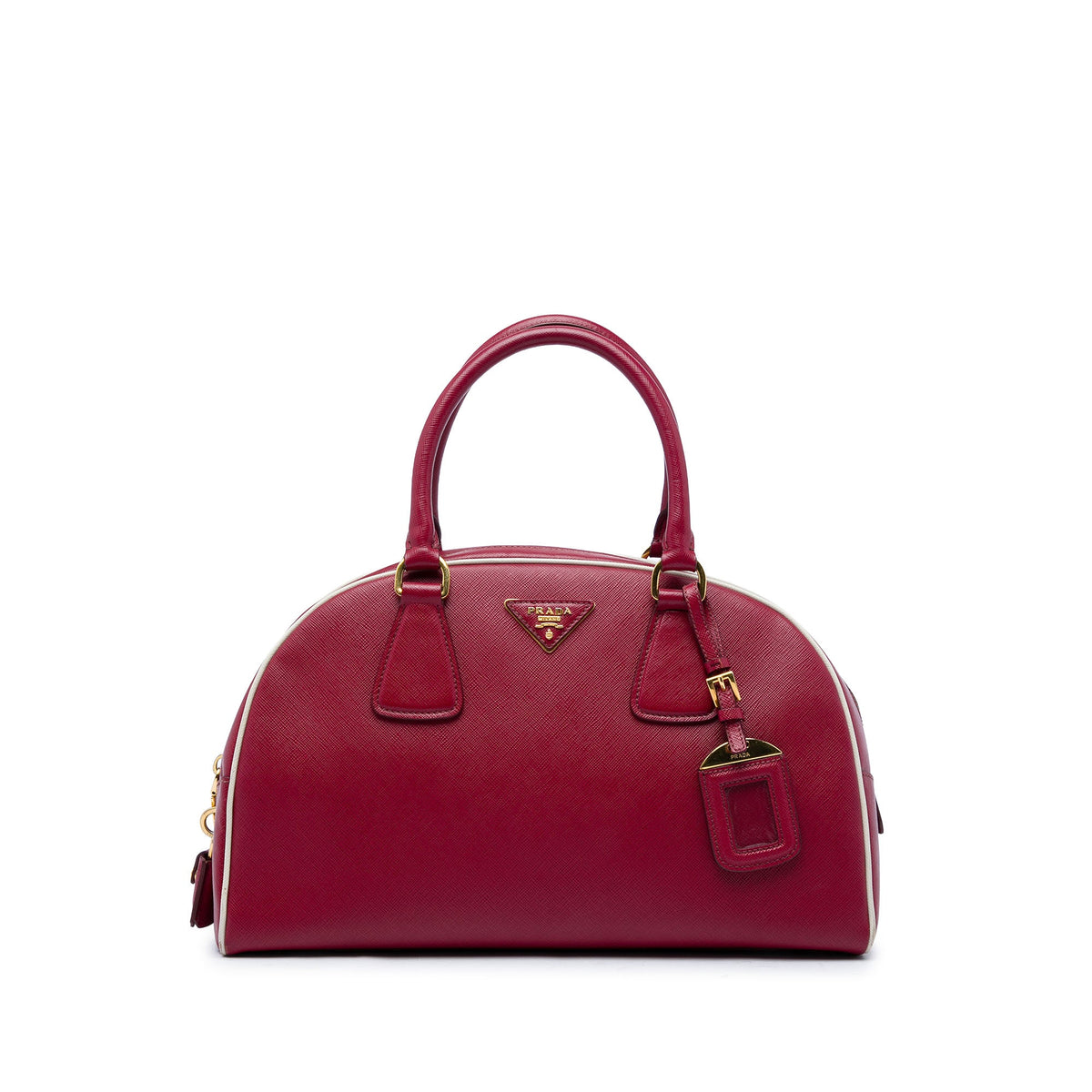 Prada Saffiano Lux Bowling Handbag — Red