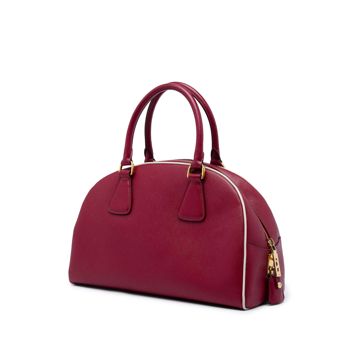 Prada Saffiano Lux Bowling Handbag — Red