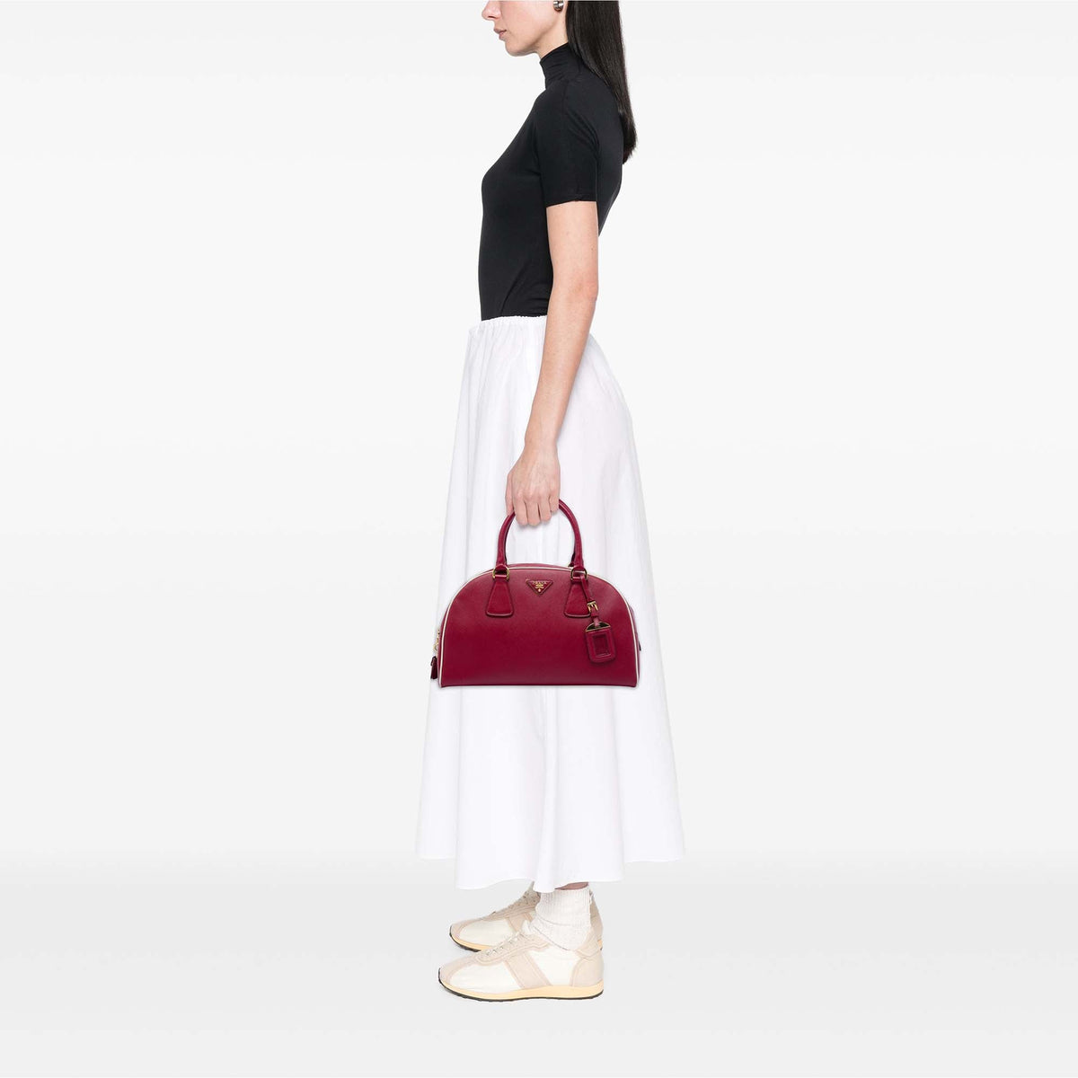 Prada Saffiano Lux Bowling Handbag — Red