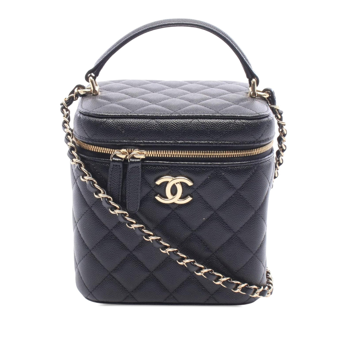 Chanel CC Quilted Caviar Top Handle Vanity Case with Chain