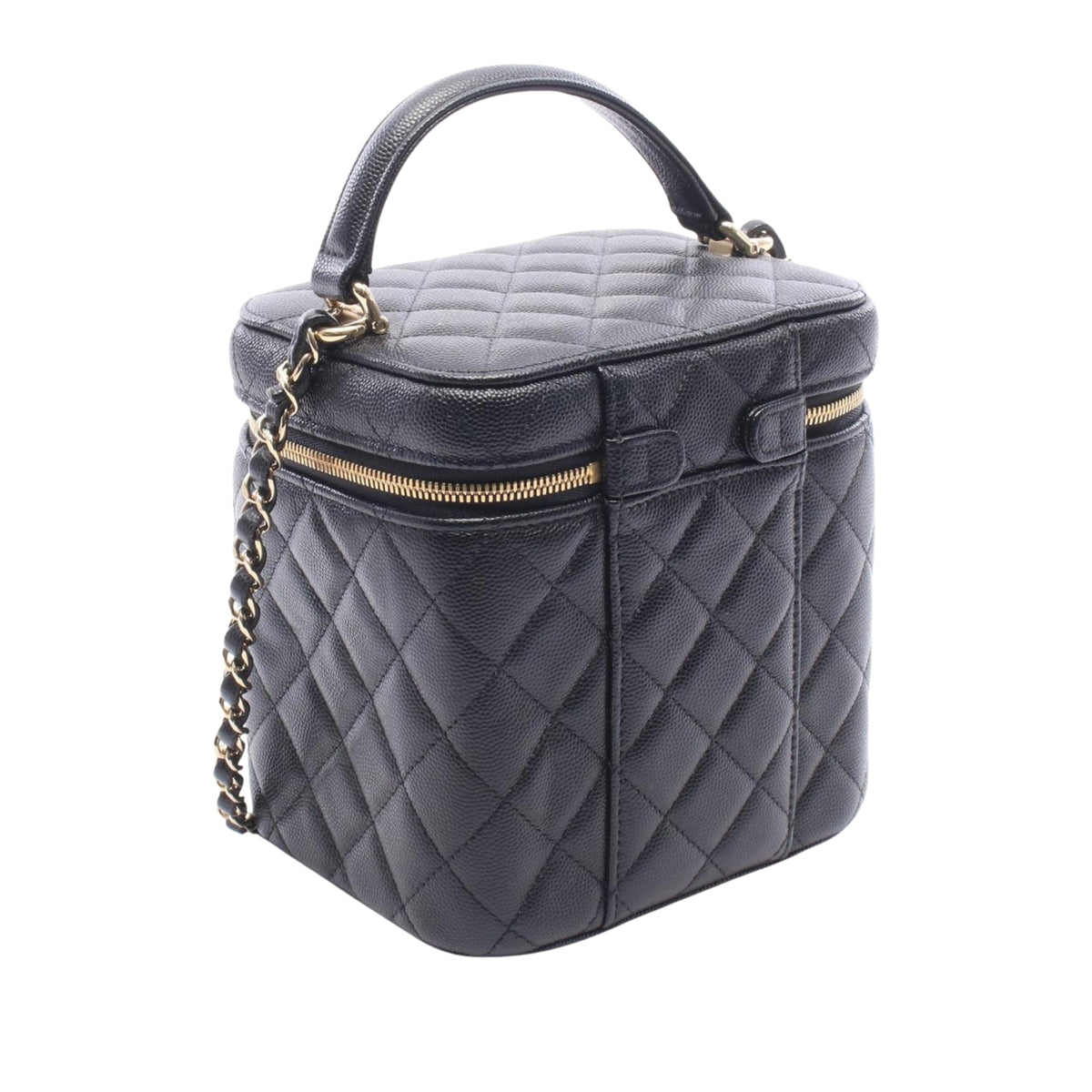Chanel CC Quilted Caviar Top Handle Vanity Case with Chain