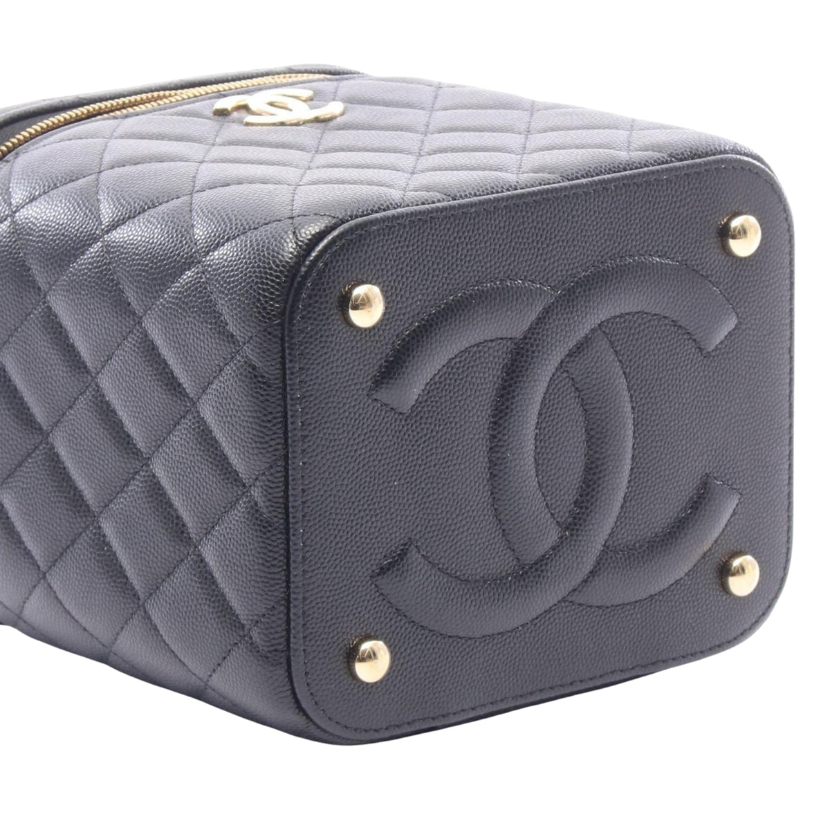 Chanel CC Quilted Caviar Top Handle Vanity Case with Chain