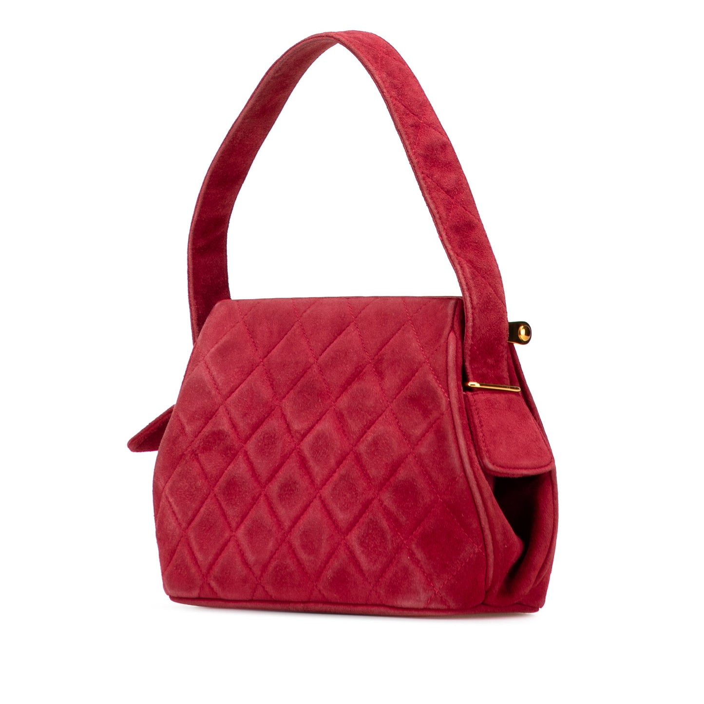 Chanel Quilted Suede Metal Frame Handbag
