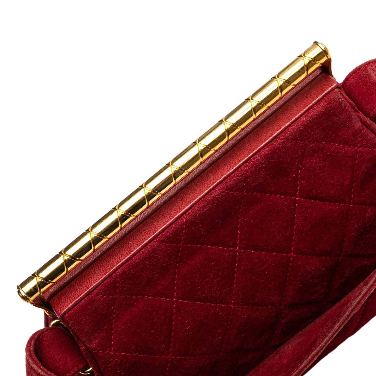 Chanel Quilted Suede Metal Frame Handbag