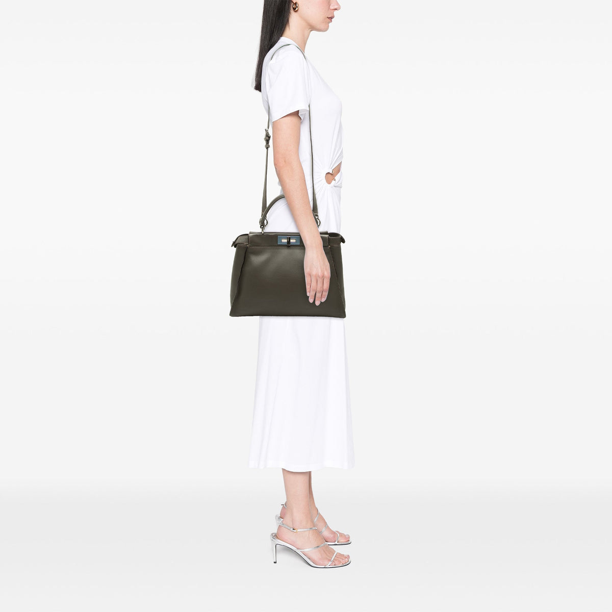 Fendi Medium Leather Peekaboo Iconic Satchel — Gray