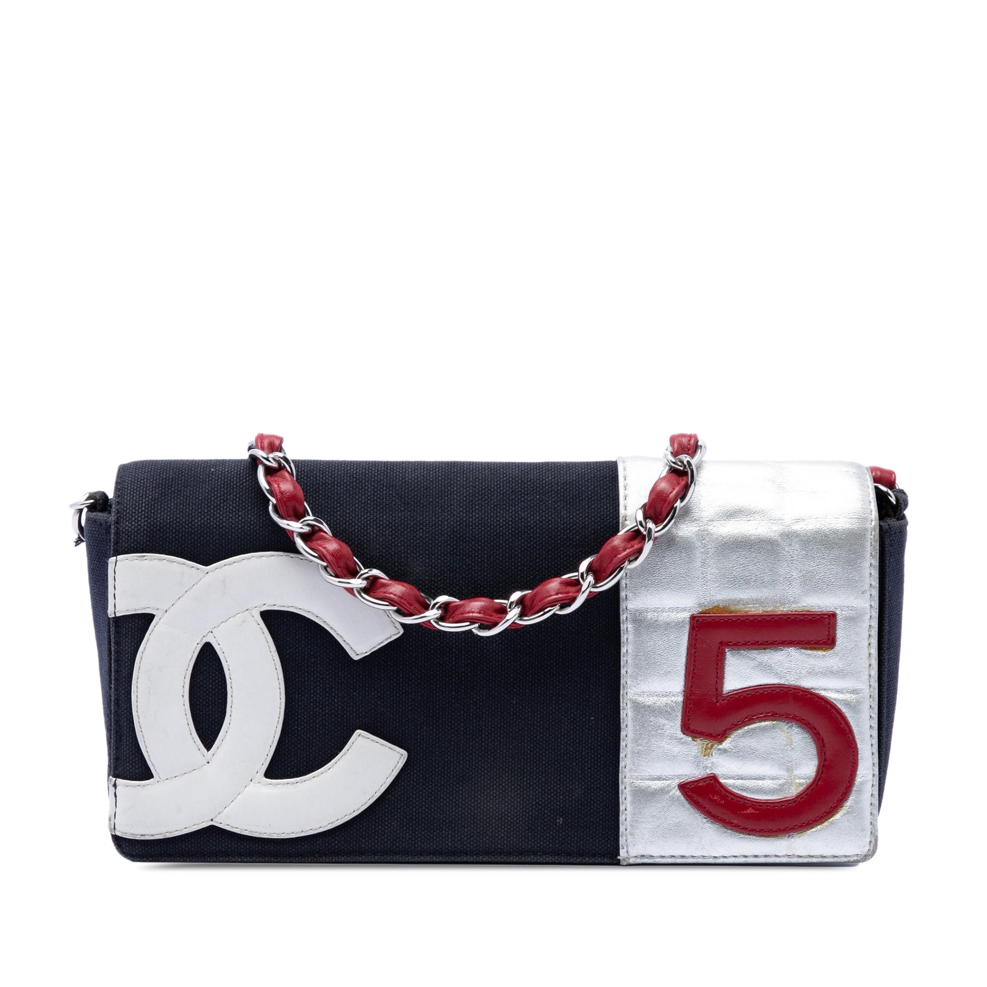 Chanel CC Canvas and Chocolate Bar Metallic Lambskin No 5 Flap