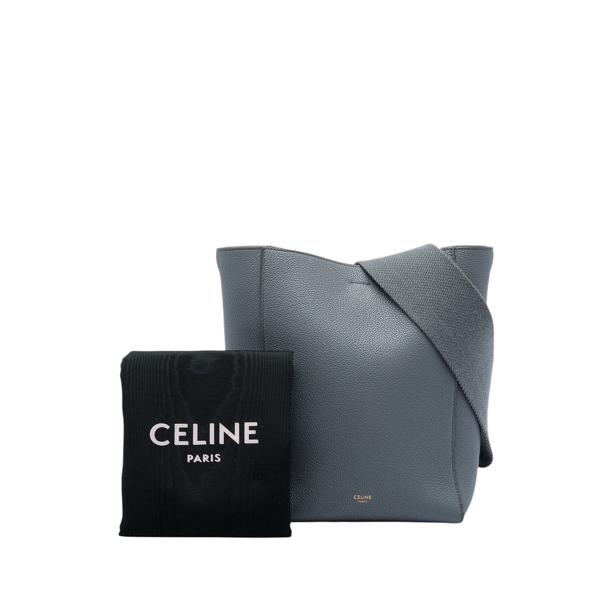 Celine Small Soft Grained Calfskin Seau Sangle Bucket Bag — Gray
