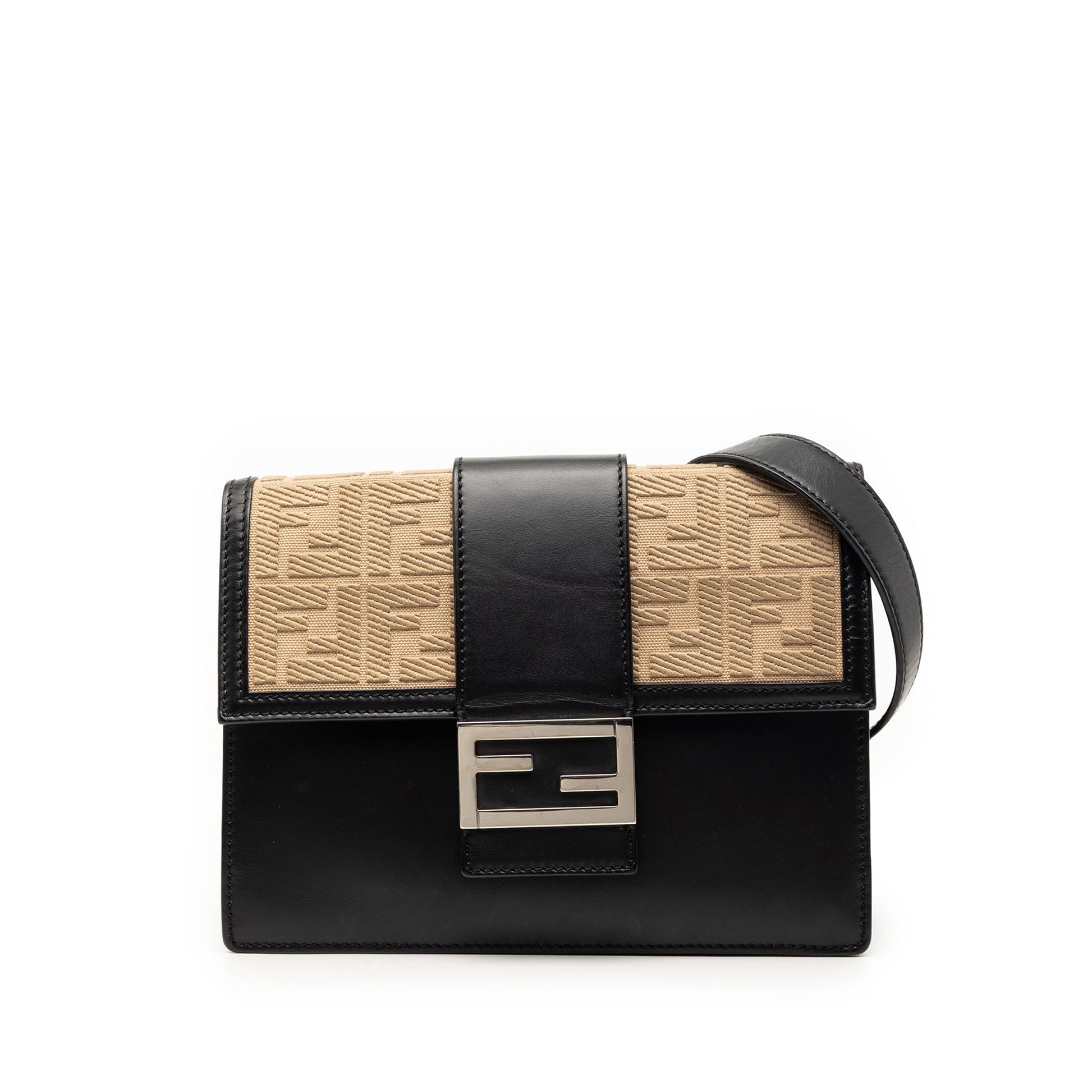 Fendi Calfskin and Canvas FF 1974 Flat Baguette Crossbody