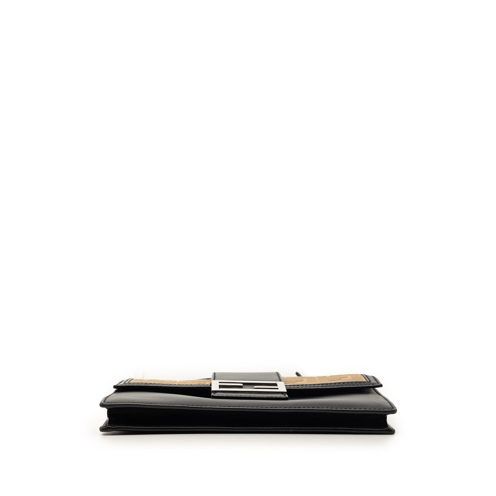 Fendi Calfskin and Canvas FF 1974 Flat Baguette Crossbody