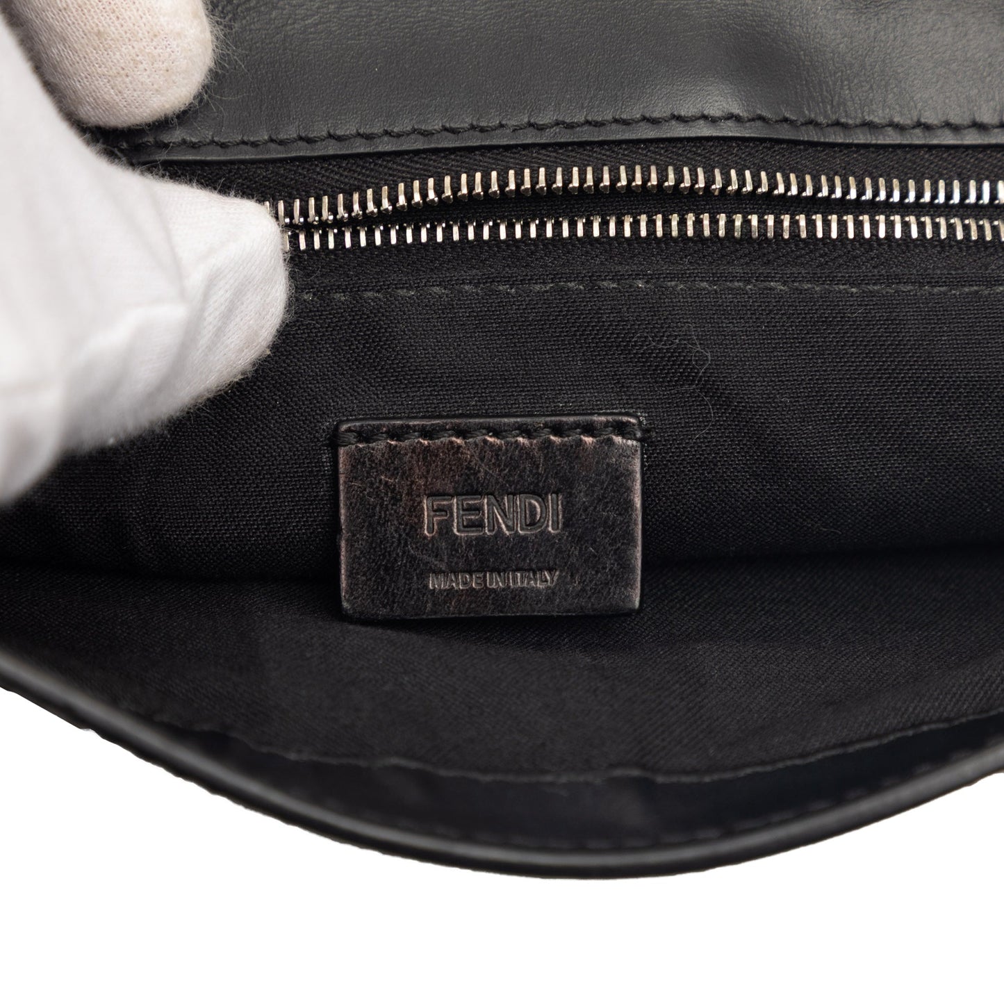 Fendi Calfskin and Canvas FF 1974 Flat Baguette Crossbody