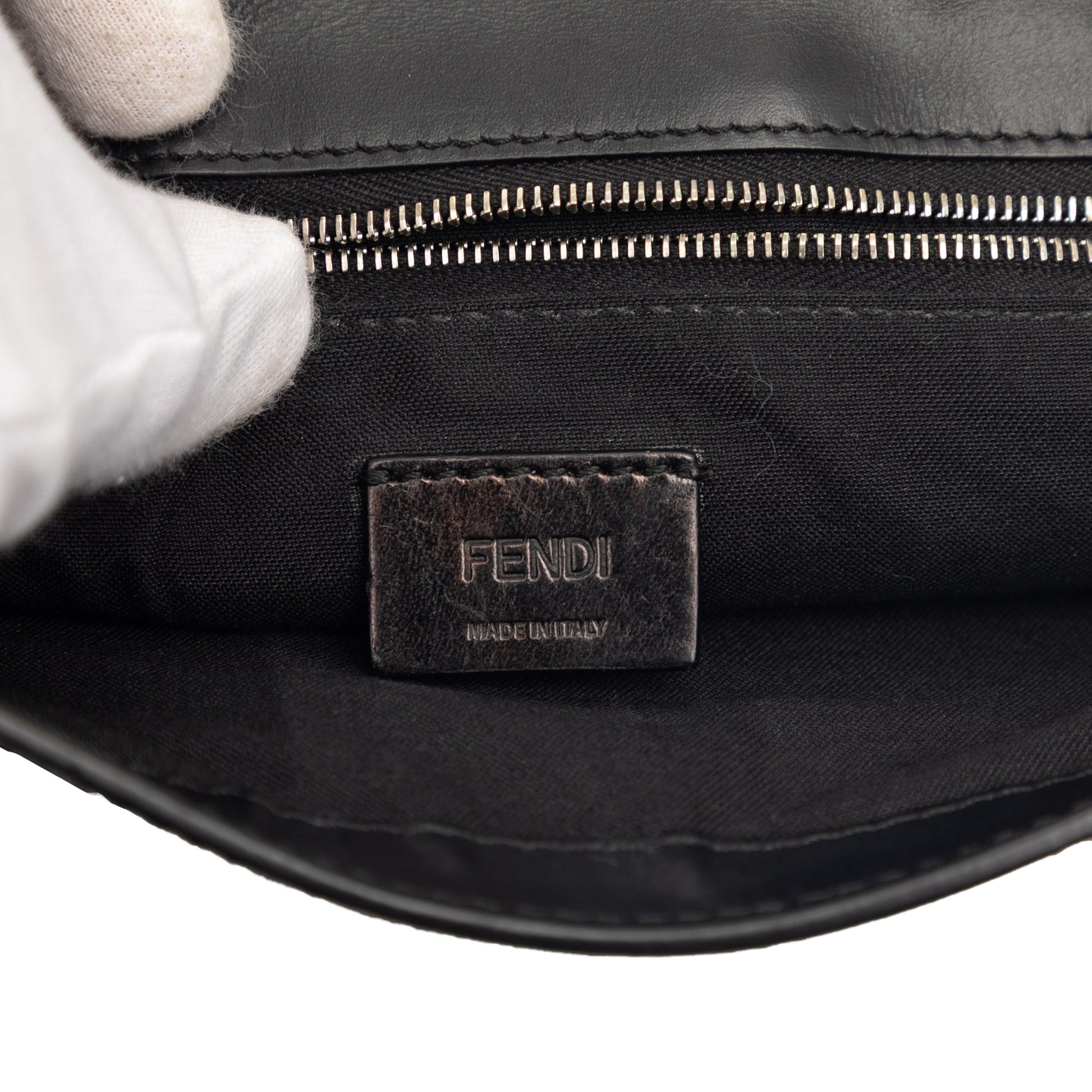 Fendi Calfskin and Canvas FF 1974 Flat Baguette Crossbody
