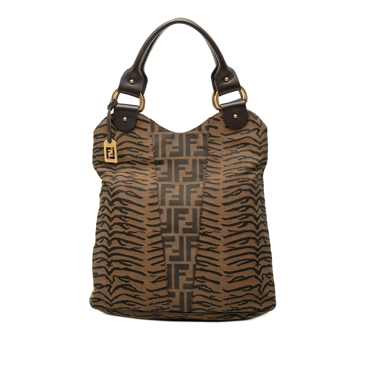 Fendi Zucca Zebra Print Canvas Diavolo Trapezio Tote — Brown