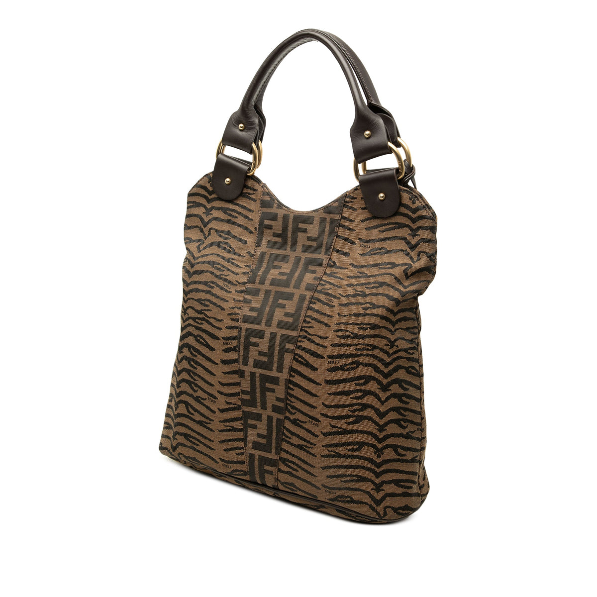 Fendi Zucca Zebra Print Canvas Diavolo Trapezio Tote — Brown