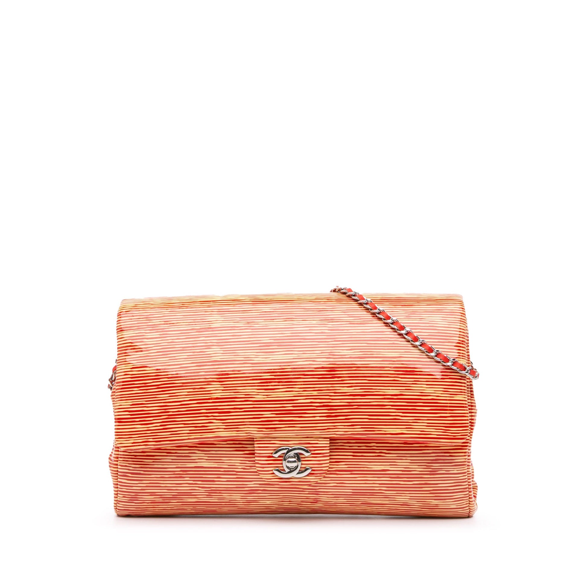 Chanel CC Patent Striped Flap Clutch with Chain