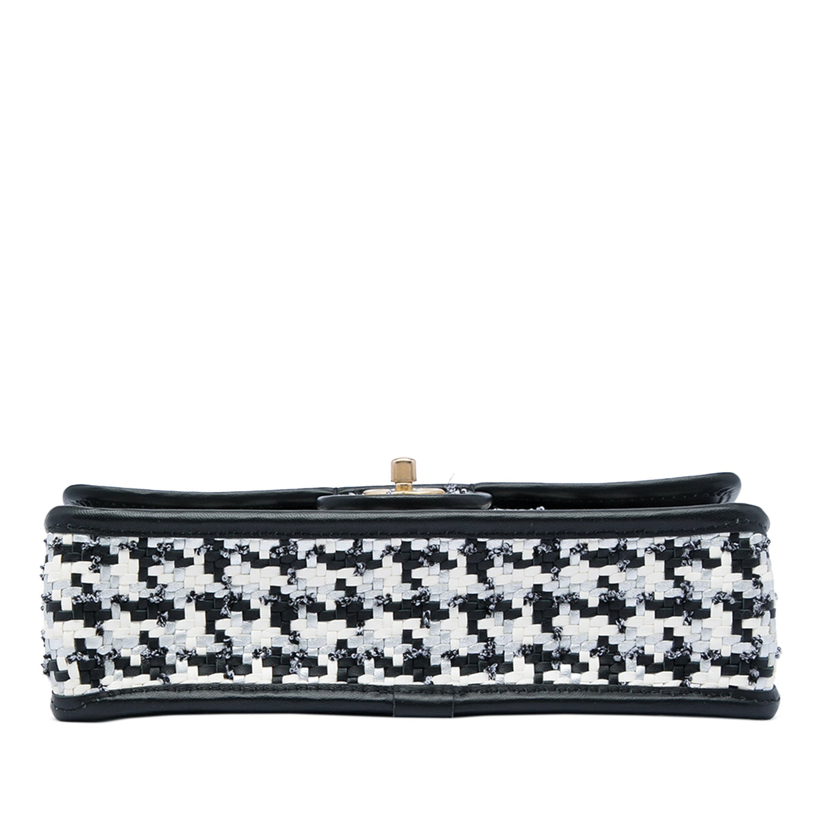 Chanel CC Woven Lambskin and Viscose Houndstooth Single Flap — White