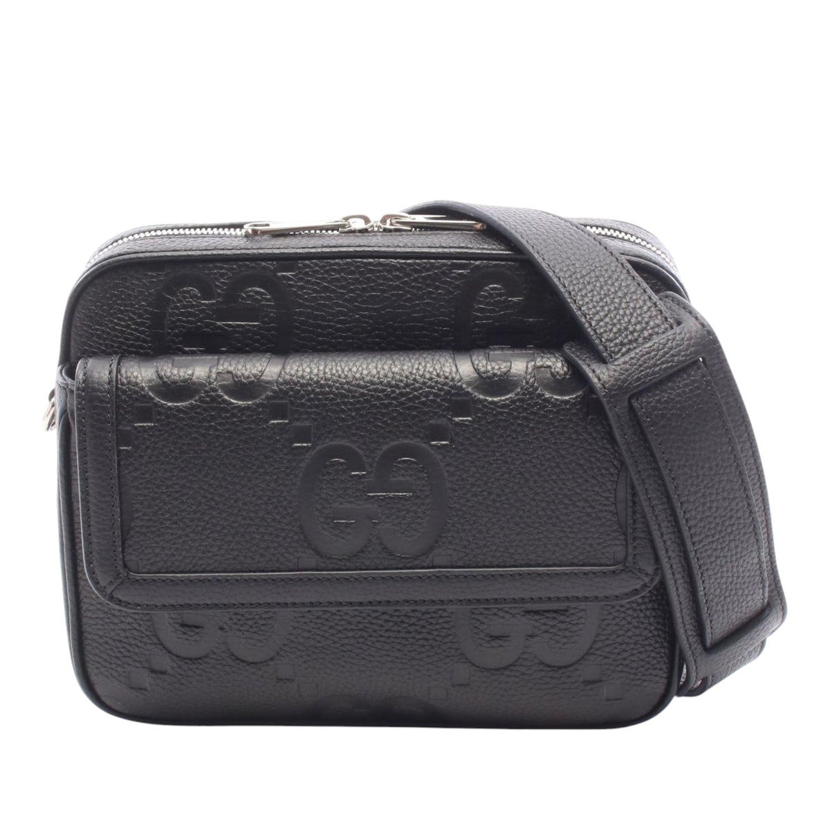 Gucci Small Jumbo GG Embossed Leather Crossbody — Black
