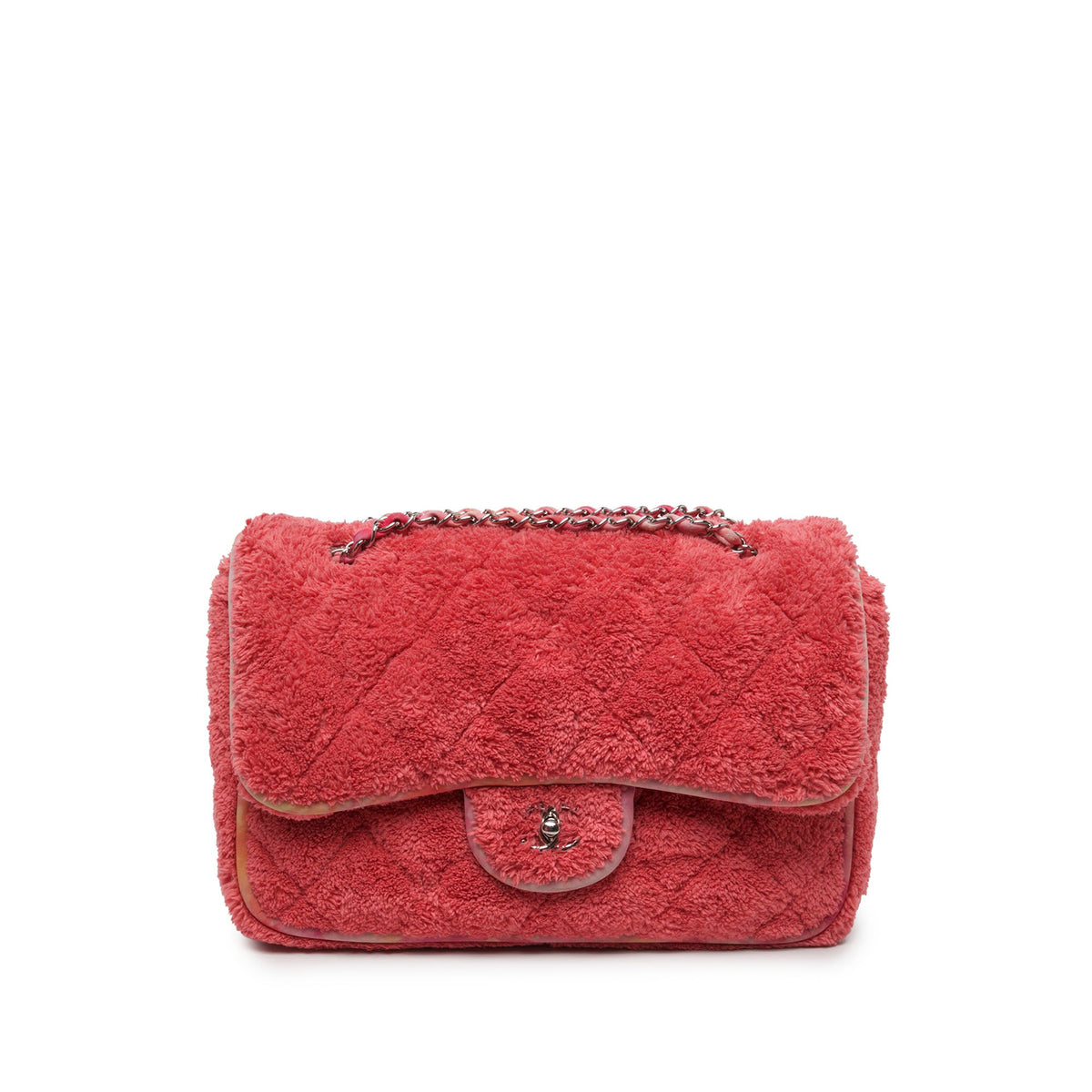 Chanel Jumbo Quilted Terry Cloth Ribbon Flap — Pink