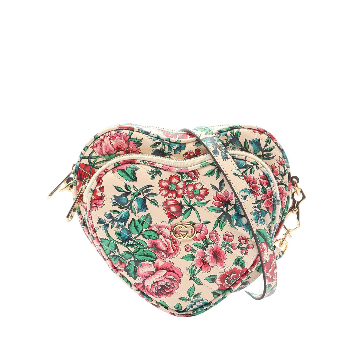 Gucci Calfskin GG Marmont Heart Flower Print Crossbody — Beige