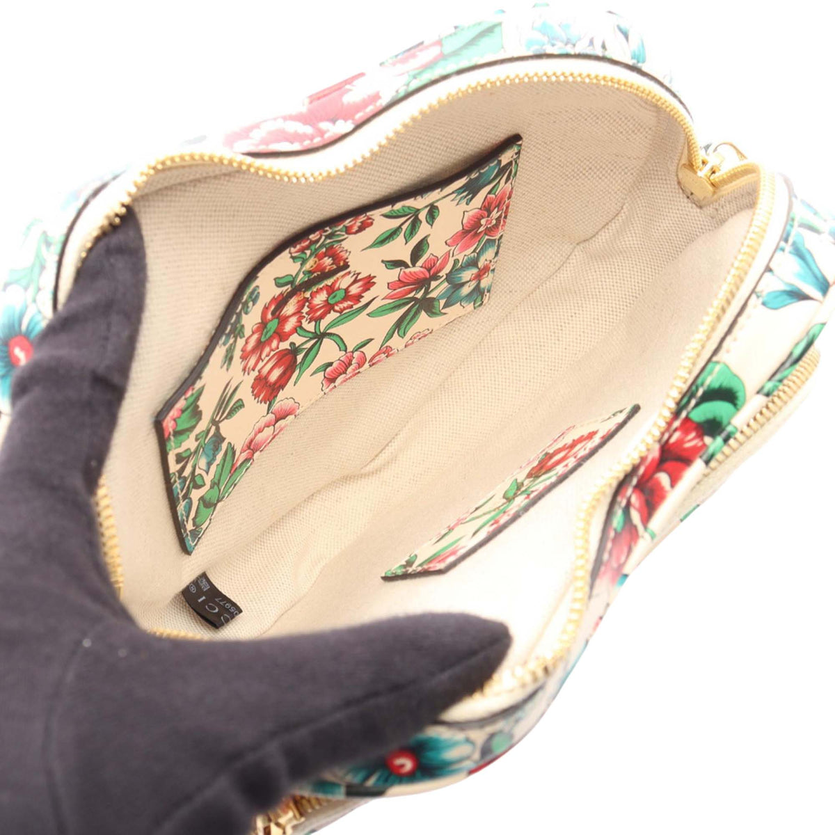 Gucci Calfskin GG Marmont Heart Flower Print Crossbody — Beige