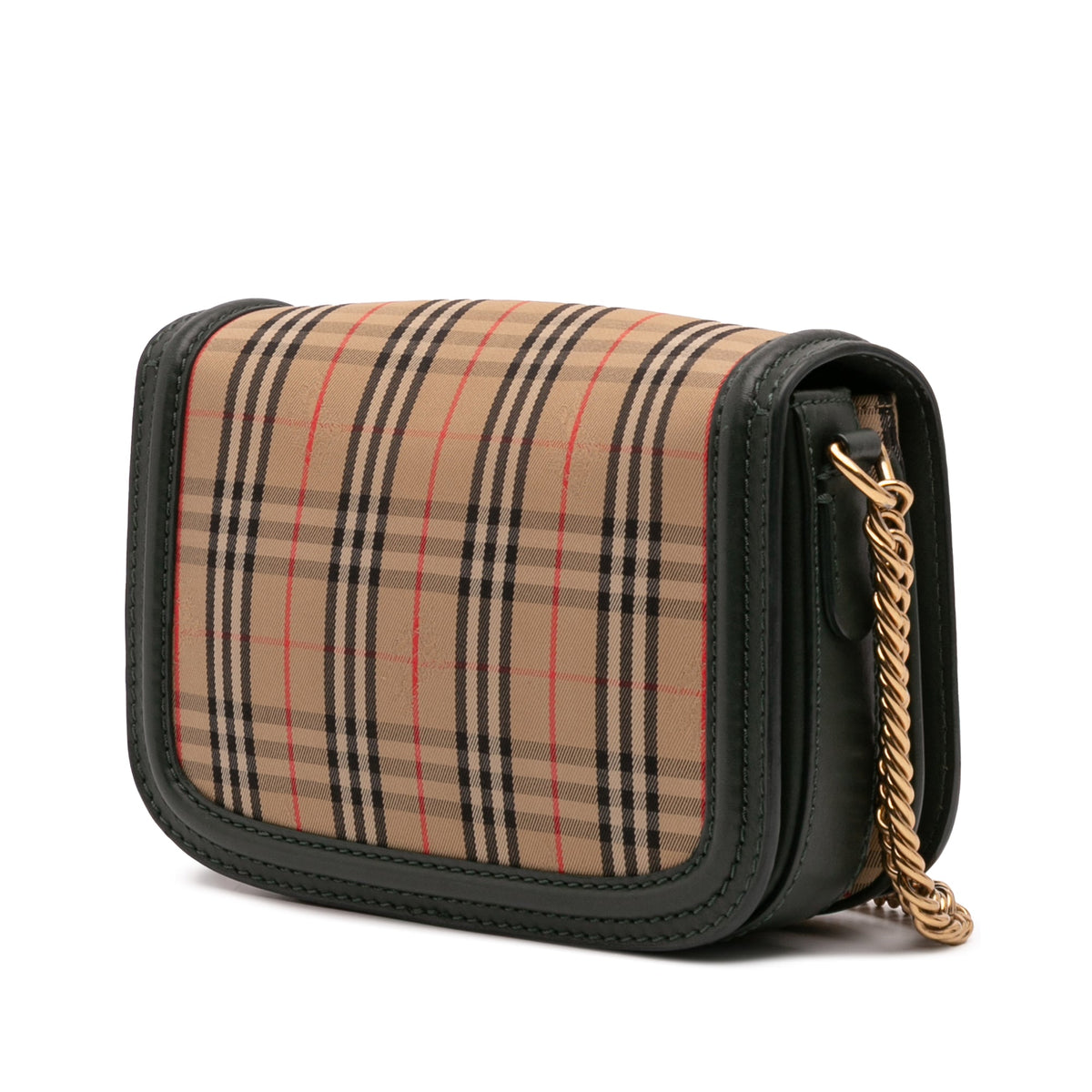 Burberry 1983 Knight Check Canvas and Smooth Calfskin Grommet Chain Crossbody — Beige