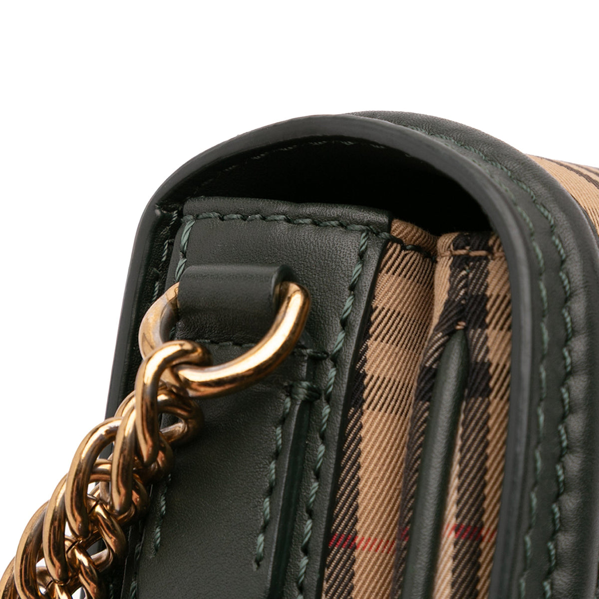 Burberry 1983 Knight Check Canvas and Smooth Calfskin Grommet Chain Crossbody — Beige