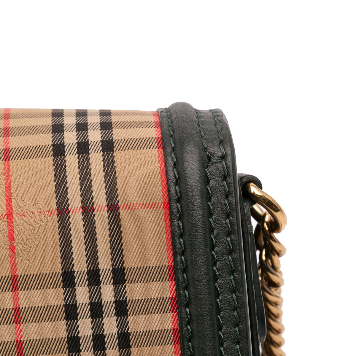 Burberry 1983 Knight Check Canvas and Smooth Calfskin Grommet Chain Crossbody — Beige