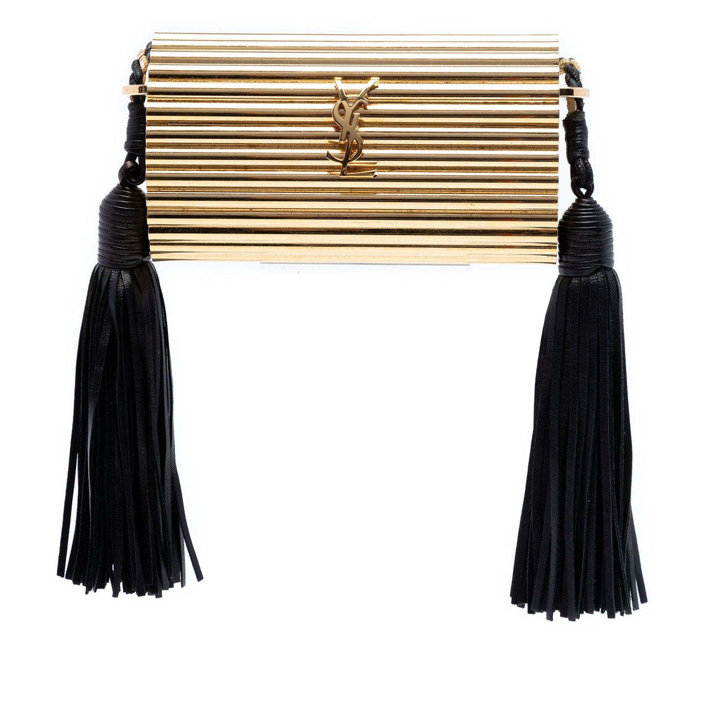Saint Laurent Ribbed Acrylic and Lambskin Fringe Monogram Opium Box Bag