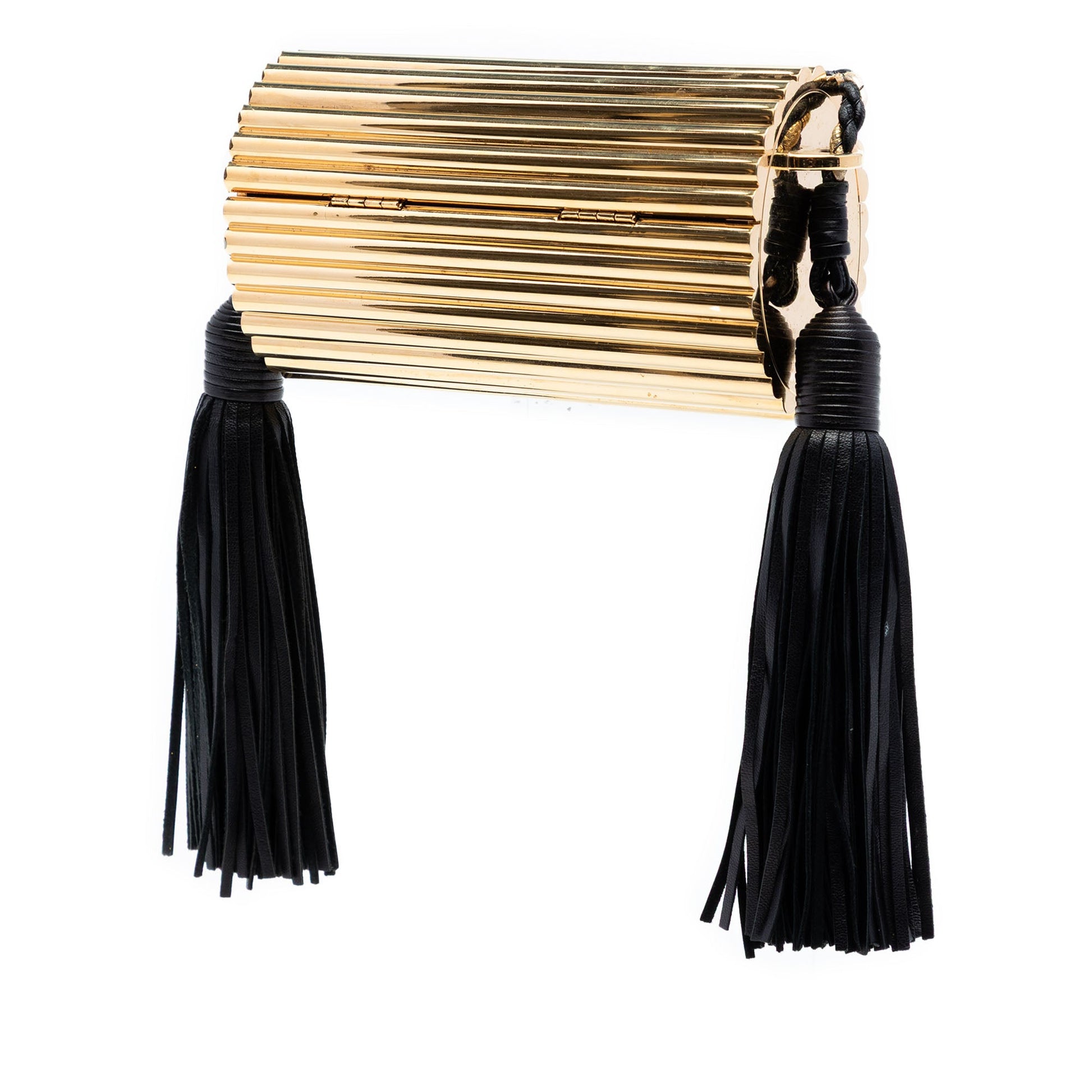 Saint Laurent Ribbed Acrylic and Lambskin Fringe Monogram Opium Box Bag