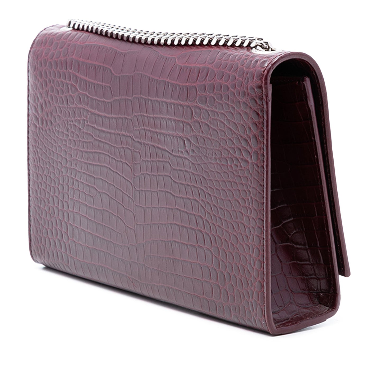 Saint Laurent Medium Croc Embossed Leather Monogram Kate Tassel Crossbody