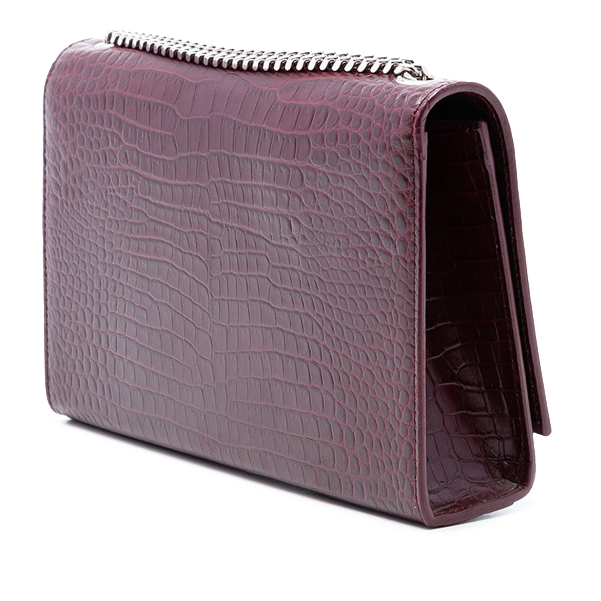 Saint Laurent Medium Croc Embossed Leather Monogram Kate Tassel Crossbody