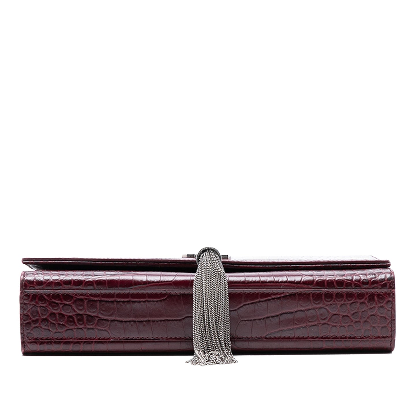 Saint Laurent Medium Croc Embossed Leather Monogram Kate Tassel Crossbody