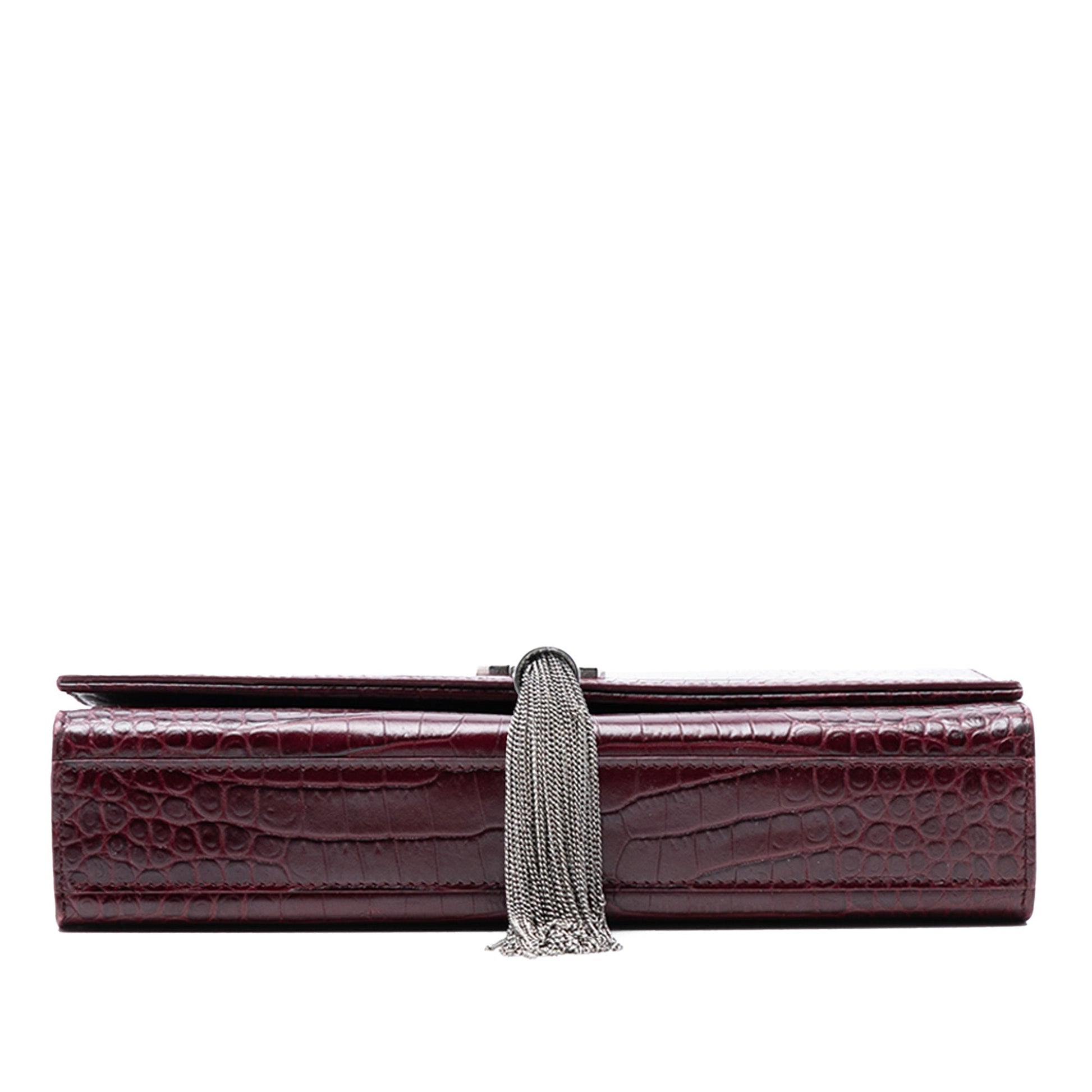 Saint Laurent Medium Croc Embossed Leather Monogram Kate Tassel Crossbody