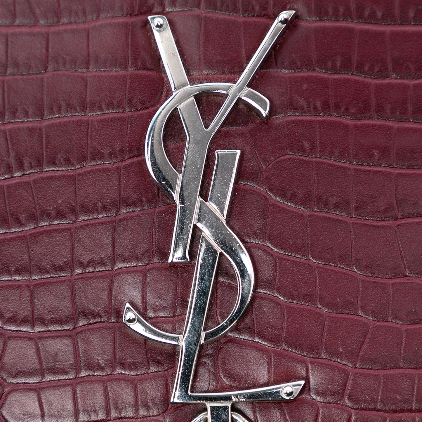 Saint Laurent Medium Croc Embossed Leather Monogram Kate Tassel Crossbody