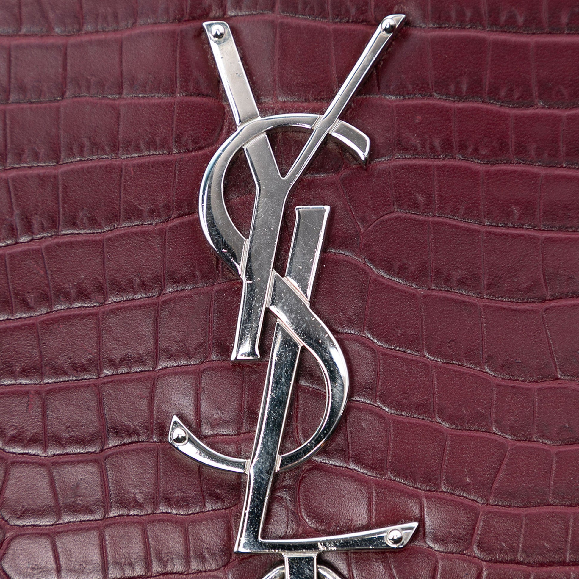 Saint Laurent Medium Croc Embossed Leather Monogram Kate Tassel Crossbody
