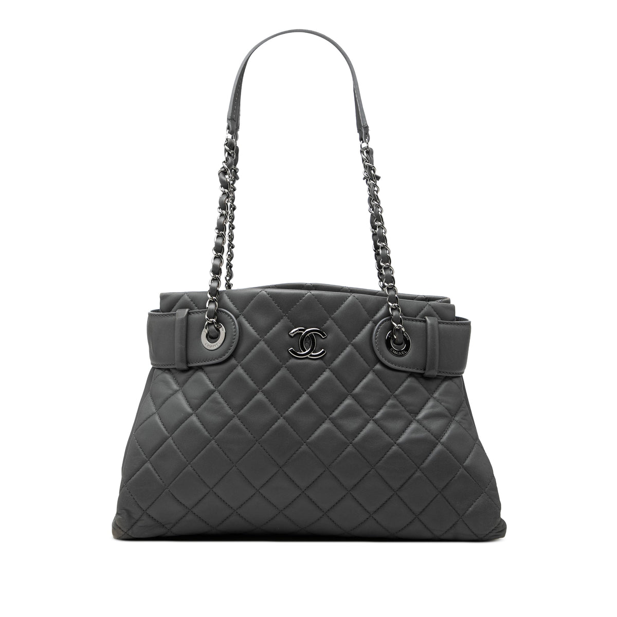 Chanel Small Quilted Lambskin Coco Loop Tote — Gray