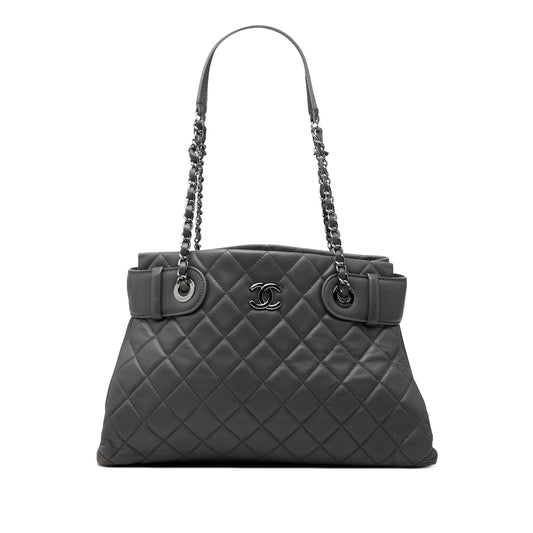 Chanel Small Quilted Lambskin Coco Loop Tote — Gray