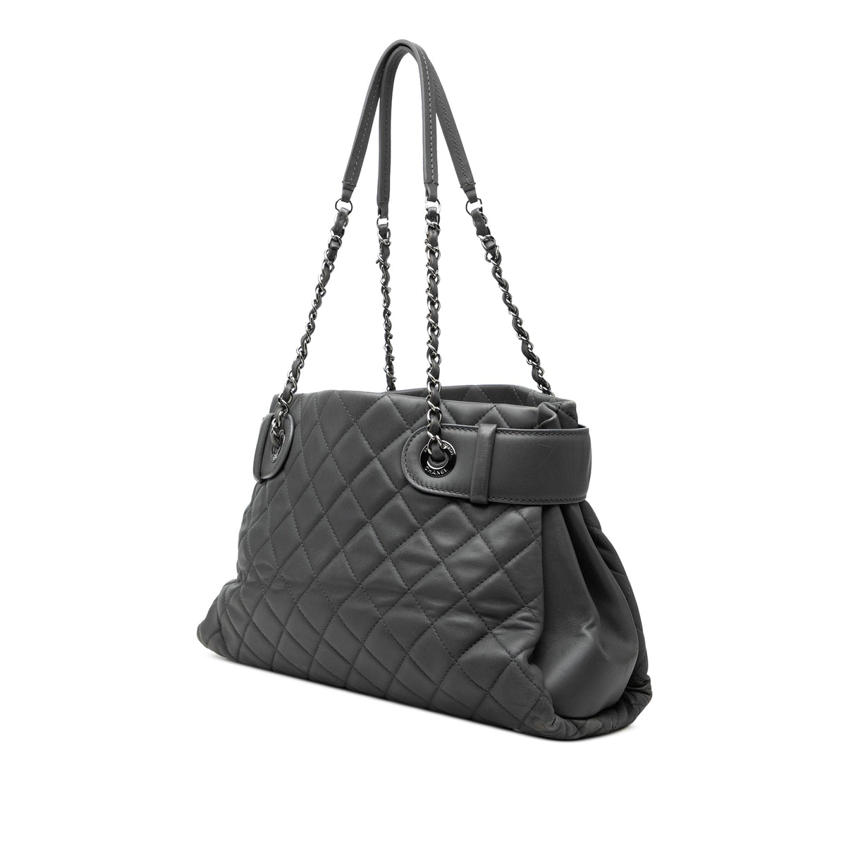 Chanel Small Quilted Lambskin Coco Loop Tote — Gray