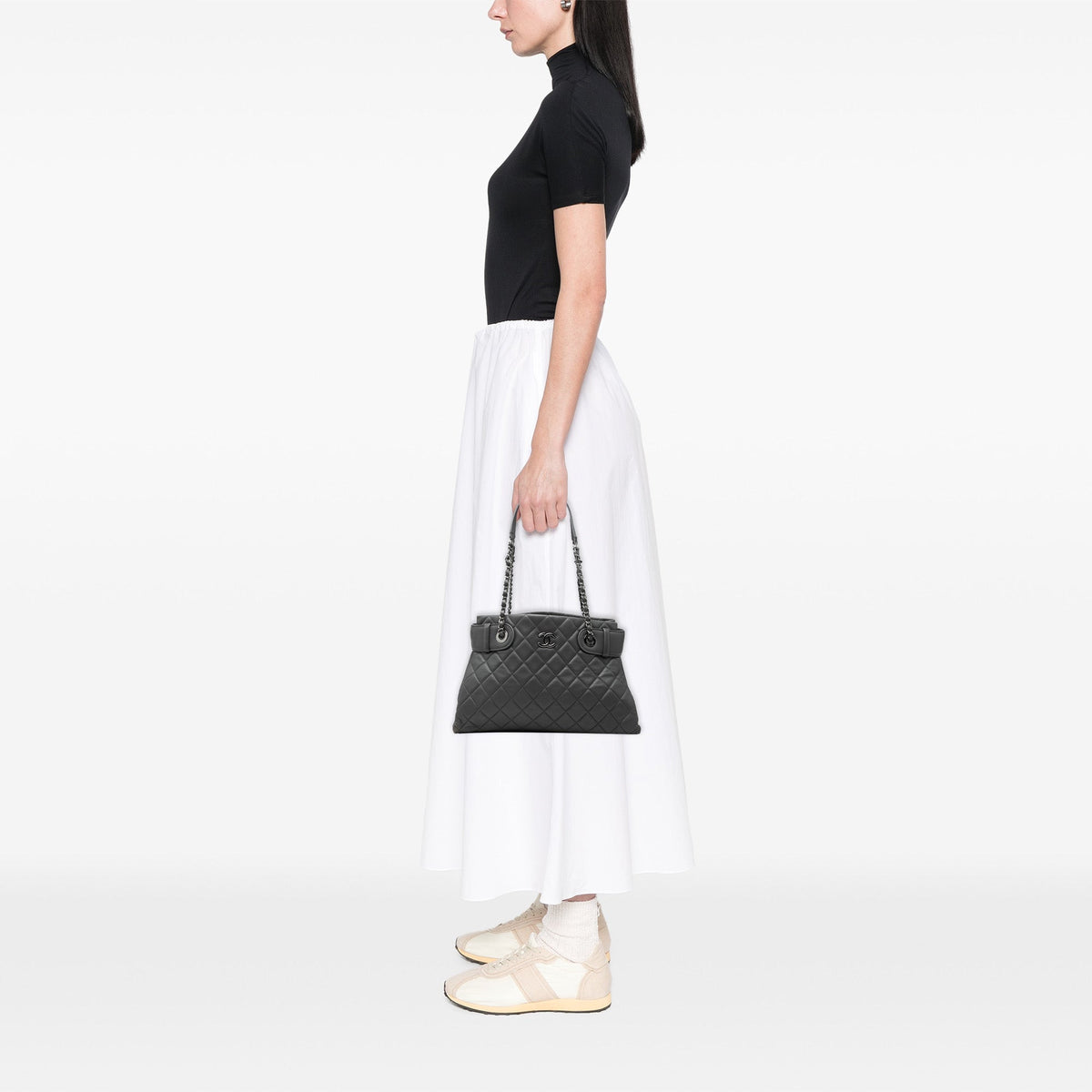 Chanel Small Quilted Lambskin Coco Loop Tote — Gray
