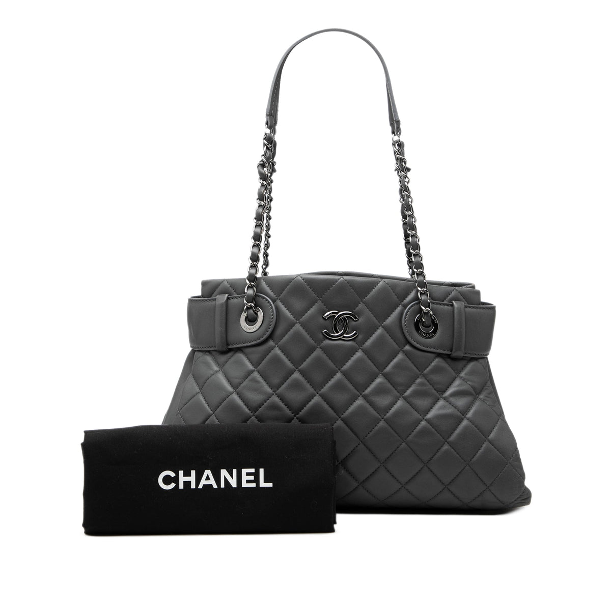 Chanel Small Quilted Lambskin Coco Loop Tote — Gray