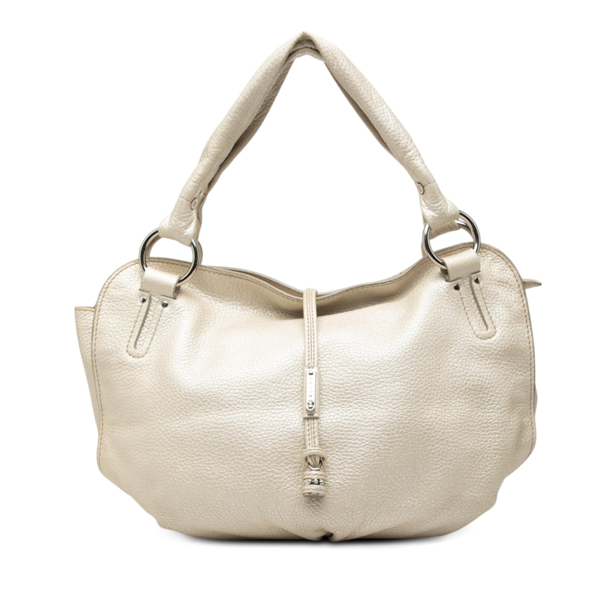 Celine Metallic Grained Calfskin Bittersweet Hobo — White