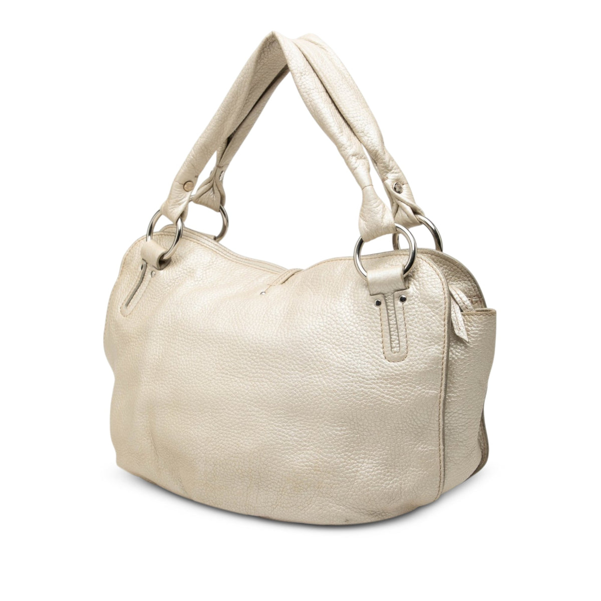 Celine Metallic Grained Calfskin Bittersweet Hobo — White