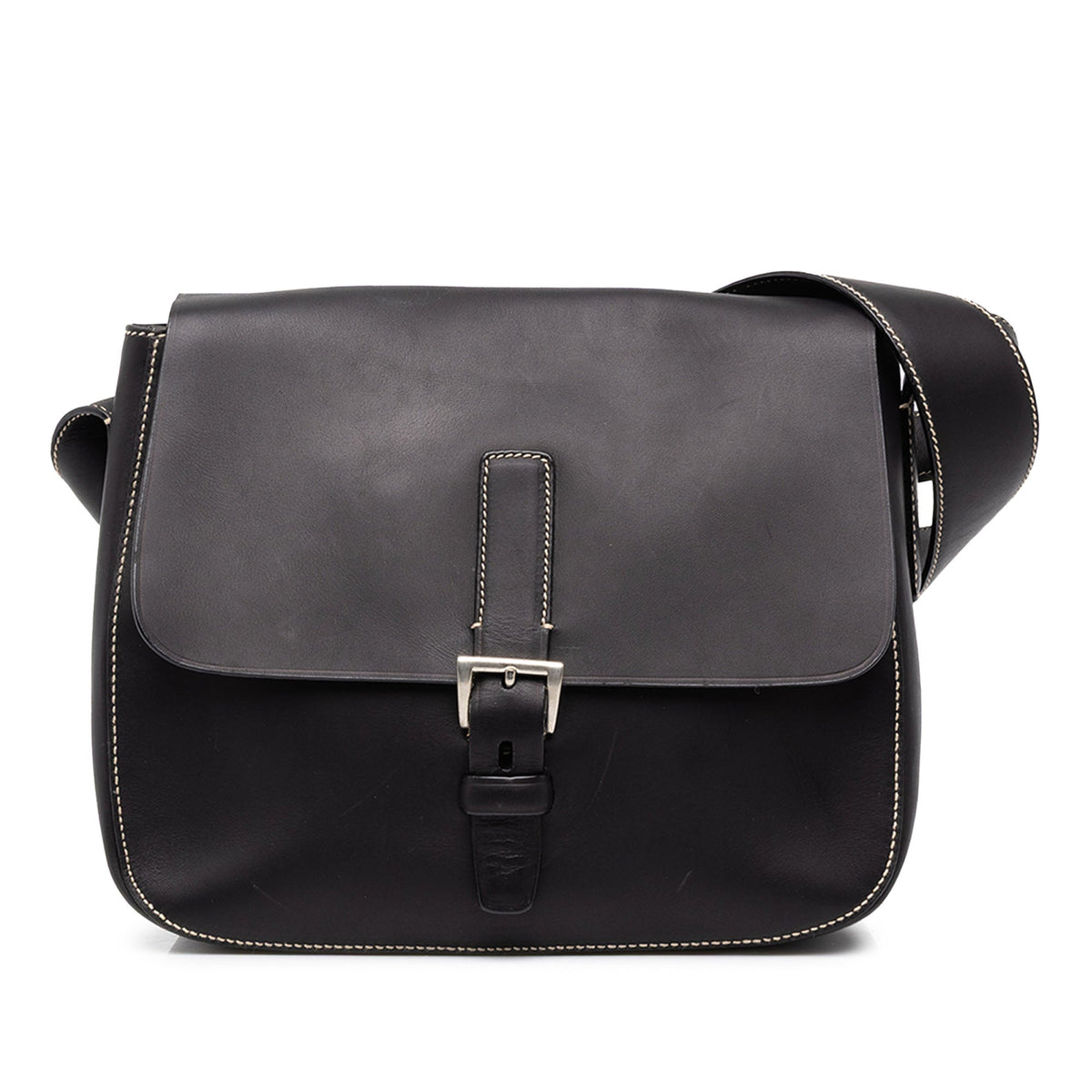 Prada Calfskin Buckle Messenger Bag — Black