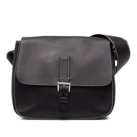 Prada Calfskin Buckle Messenger Bag — Black